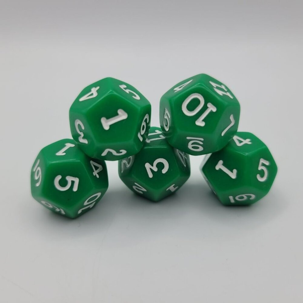 5 Green Twelve Sided Dice Gaming Replacement Pieces Cube‎ Lot Dicecapades